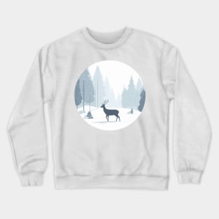 Snowy Lone Deer Christmas Winter Snow Forest Landscape Crewneck Sweatshirt